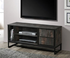 English Elm Mid-Century Modern Low Profile Media Console with Open Shelving and Enclosed Cabinet Rustic Gray B011P567048