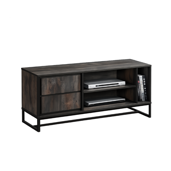 English Elm Mid-Century Modern Low Profile Media Console with Open Shelving and Enclosed Cabinet Rustic Gray B011P567048
