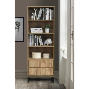 English Elm 69 Inch Tall Narrow Bookcase with Enclosed Base Cabinet for Home Office or Living Room Oak B011P567052