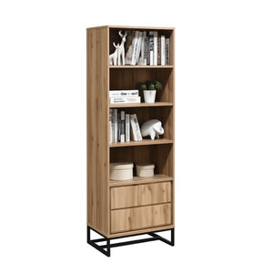 English Elm 69 Inch Tall Narrow Bookcase with Enclosed Base Cabinet for Home Office or Living Room Oak B011P567052