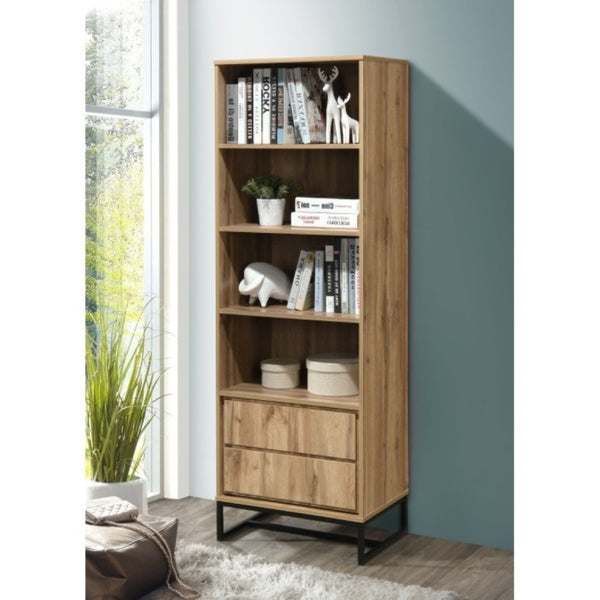 English Elm 69 Inch Tall Narrow Bookcase with Enclosed Base Cabinet for Home Office or Living Room Oak B011P567052