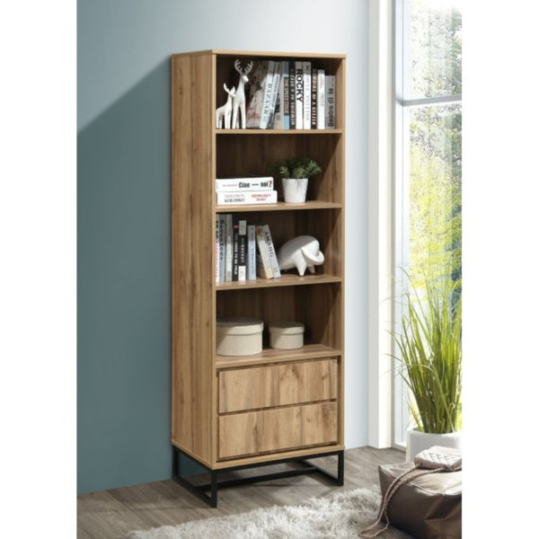 English Elm 69 Inch Tall Narrow Bookcase with Enclosed Base Cabinet for Home Office or Living Room Oak B011P567052