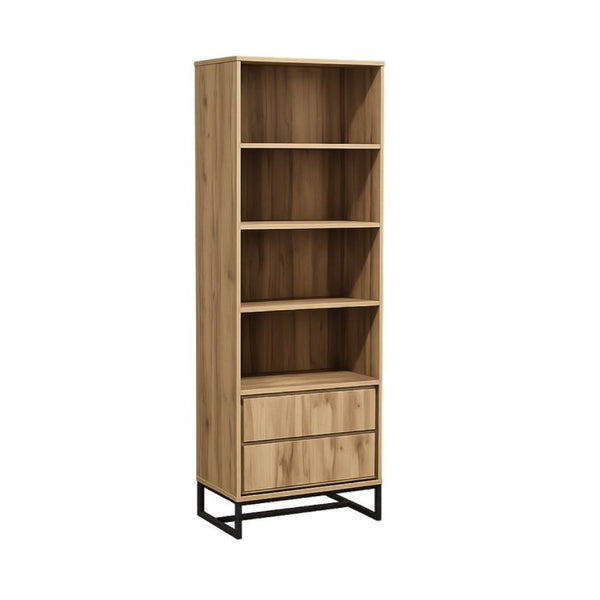 English Elm 69 Inch Tall Narrow Bookcase with Enclosed Base Cabinet for Home Office or Living Room Oak B011P567052