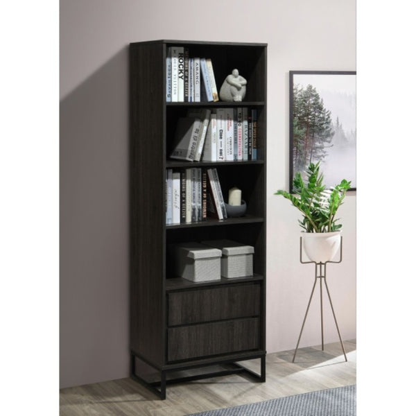 English Elm 69 Inch Tall Narrow Bookcase with Enclosed Base Cabinet for Home Office or Living Room Espresso B011P567058