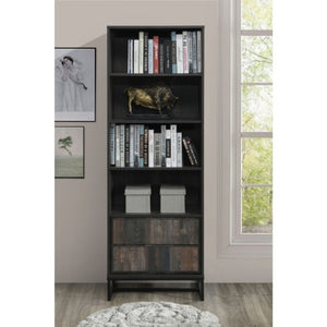 English Elm 69 Inch Tall Narrow Bookcase with Enclosed Base Cabinet for Home Office or Living Room Retro Gray B011P567065