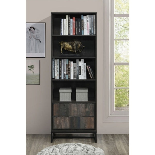 English Elm 69 Inch Tall Narrow Bookcase with Enclosed Base Cabinet for Home Office or Living Room Retro Gray B011P567065