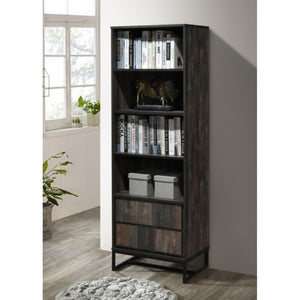 English Elm 69 Inch Tall Narrow Bookcase with Enclosed Base Cabinet for Home Office or Living Room Retro Gray B011P567065