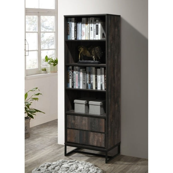 English Elm 69 Inch Tall Narrow Bookcase with Enclosed Base Cabinet for Home Office or Living Room Retro Gray B011P567065