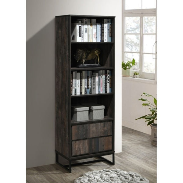 English Elm 69 Inch Tall Narrow Bookcase with Enclosed Base Cabinet for Home Office or Living Room Retro Gray B011P567065