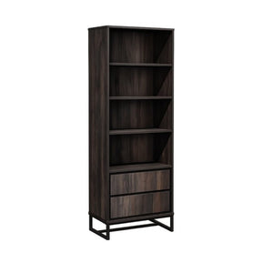 English Elm 69 Inch Tall Narrow Bookcase with Enclosed Base Cabinet for Home Office or Living Room Retro Gray B011P567065