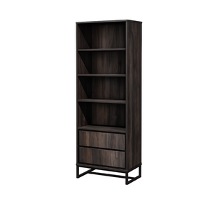 English Elm 69 Inch Tall Narrow Bookcase with Enclosed Base Cabinet for Home Office or Living Room Retro Gray B011P567065