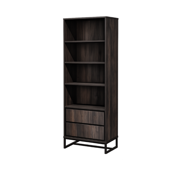English Elm 69 Inch Tall Narrow Bookcase with Enclosed Base Cabinet for Home Office or Living Room Retro Gray B011P567065