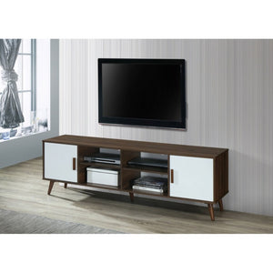 English Elm 71 Inch Low Profile Media Console with Open Shelving and Cabinet Storage for Living Rooms White+Walnut B011P567070