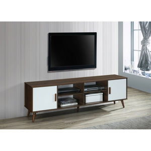 English Elm 71 Inch Low Profile Media Console with Open Shelving and Cabinet Storage for Living Rooms White+Walnut B011P567070