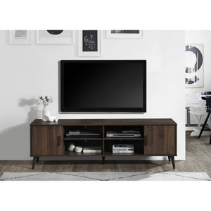 English Elm 71 Inch Low Profile Media Console with Open Shelving and Cabinet Storage for Living Rooms Dark Walnut B011P567071