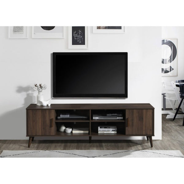 English Elm 71 Inch Low Profile Media Console with Open Shelving and Cabinet Storage for Living Rooms Dark Walnut B011P567071