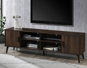 English Elm 71 Inch Low Profile Media Console with Open Shelving and Cabinet Storage for Living Rooms Dark Walnut B011P567071