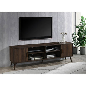 English Elm 71 Inch Low Profile Media Console with Open Shelving and Cabinet Storage for Living Rooms Dark Walnut B011P567071