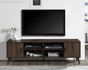 English Elm 71 Inch Low Profile Media Console with Open Shelving and Cabinet Storage for Living Rooms Dark Walnut B011P567071