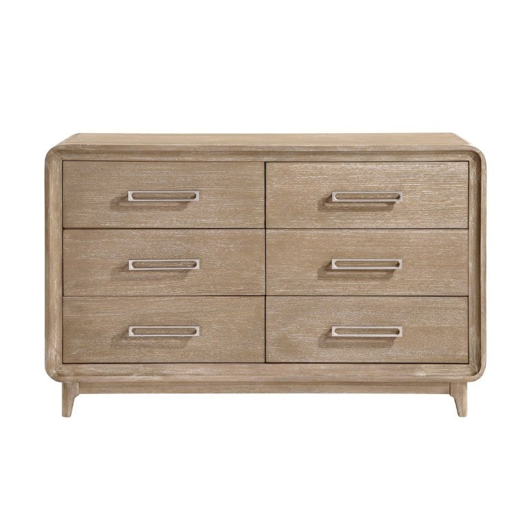 English Elm Modern Six Drawer Oak Veneer Dresser with Dovetail Joints and Antique Nickel Pulls B011P567072