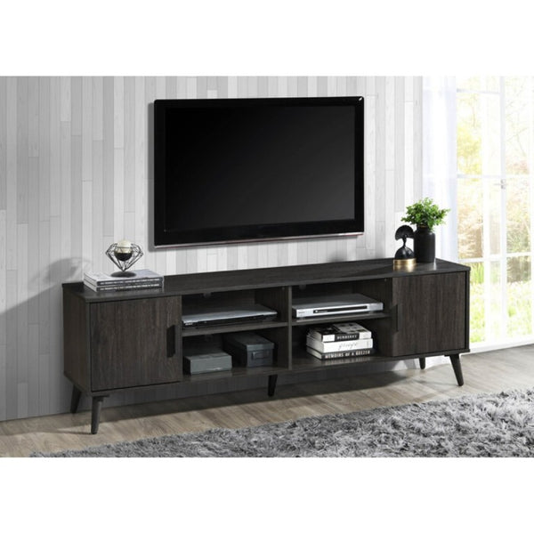 English Elm 71 Inch Low Profile Media Console with Open Shelving and Cabinet Storage for Living Rooms Espresso B011P567074