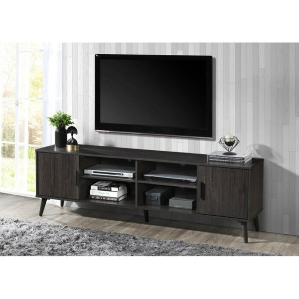 English Elm 71 Inch Low Profile Media Console with Open Shelving and Cabinet Storage for Living Rooms Espresso B011P567074