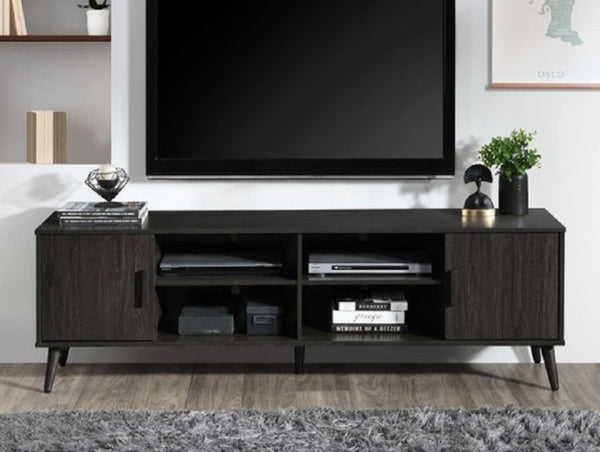 English Elm 71 Inch Low Profile Media Console with Open Shelving and Cabinet Storage for Living Rooms Espresso B011P567074