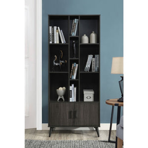 English Elm 75 Inch Two Tone Walnut Bookcase with Ten Open Shelves and Concealed Cabinet Storage Espresso B011P567077