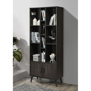 English Elm 75 Inch Two Tone Walnut Bookcase with Ten Open Shelves and Concealed Cabinet Storage Espresso B011P567077