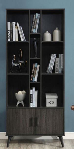 English Elm 75 Inch Two Tone Walnut Bookcase with Ten Open Shelves and Concealed Cabinet Storage Espresso B011P567077