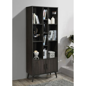 English Elm 75 Inch Two Tone Walnut Bookcase with Ten Open Shelves and Concealed Cabinet Storage Espresso B011P567077