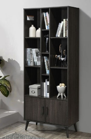 English Elm 75 Inch Two Tone Walnut Bookcase with Ten Open Shelves and Concealed Cabinet Storage Espresso B011P567077