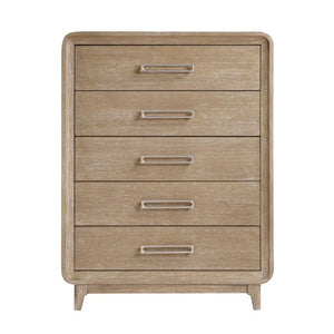 English Elm Modern Oak Veneer Five Drawer Tall Chest with Antique Nickel Pulls for Bedroom B011P567078