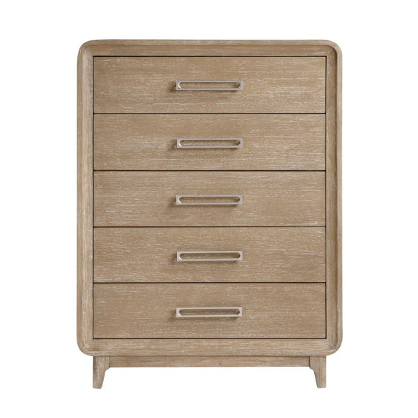 English Elm Modern Oak Veneer Five Drawer Tall Chest with Antique Nickel Pulls for Bedroom B011P567078