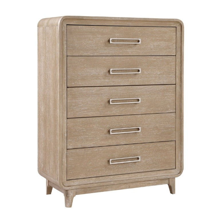 English Elm Modern Oak Veneer Five Drawer Tall Chest with Antique Nickel Pulls for Bedroom B011P567078