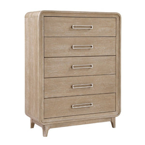 English Elm Modern Oak Veneer Five Drawer Tall Chest with Antique Nickel Pulls for Bedroom B011P567078