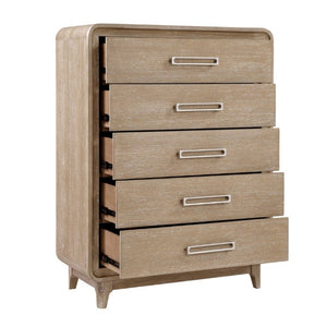 English Elm Modern Oak Veneer Five Drawer Tall Chest with Antique Nickel Pulls for Bedroom B011P567078