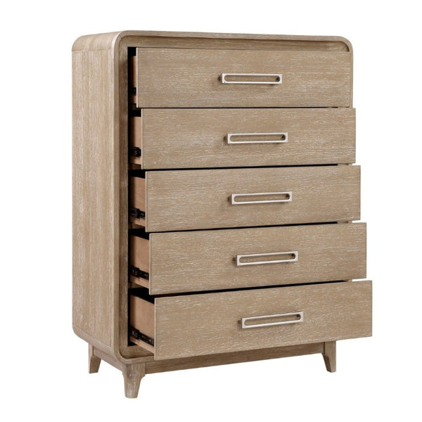 English Elm Modern Oak Veneer Five Drawer Tall Chest with Antique Nickel Pulls for Bedroom B011P567078