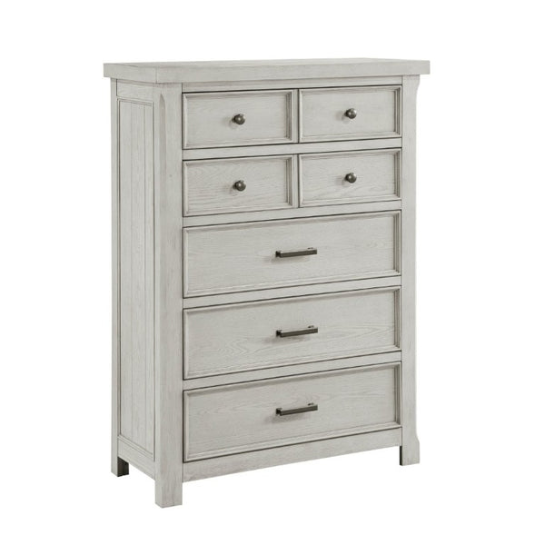 English Elm Classic Farmhouse Five Drawer Tall Chest in Oak Veneer with Antique Hardware B011P567079