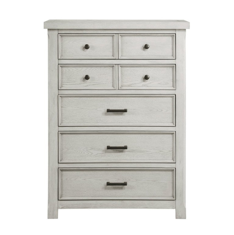 English Elm Classic Farmhouse Five Drawer Tall Chest in Oak Veneer with Antique Hardware B011P567079