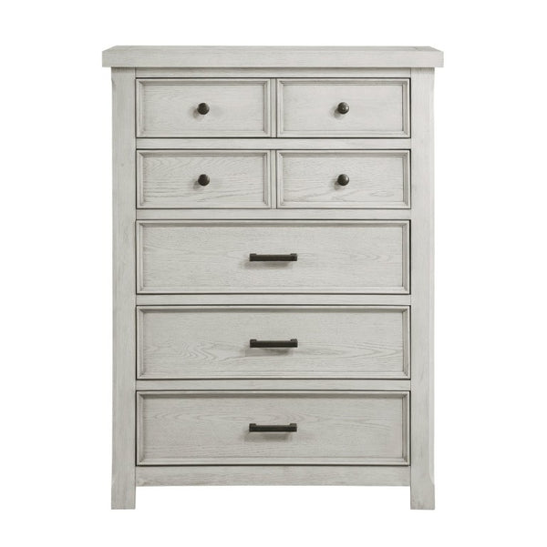 English Elm Classic Farmhouse Five Drawer Tall Chest in Oak Veneer with Antique Hardware B011P567079