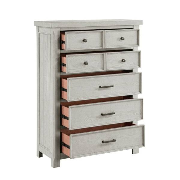 English Elm Classic Farmhouse Five Drawer Tall Chest in Oak Veneer with Antique Hardware B011P567079