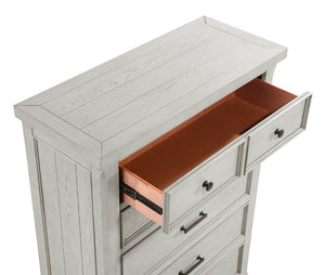 English Elm Classic Farmhouse Five Drawer Tall Chest in Oak Veneer with Antique Hardware B011P567079