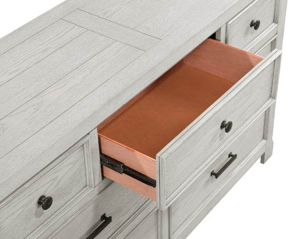 English Elm Classic Farmhouse Seven Drawer Oak Veneer Dresser with Antique Hardware Bedroom Storage B011P567082