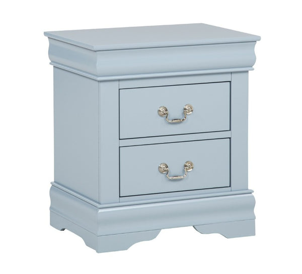 English Elm 1Pc Blue Louis Philip Wooden Nightstand Two Drawer Soft Close Bedroom Storage B011P567113