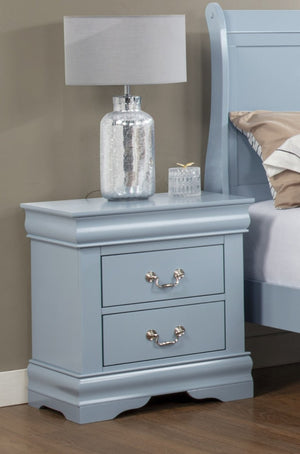 English Elm 1Pc Blue Louis Philip Wooden Nightstand Two Drawer Soft Close Bedroom Storage B011P567113
