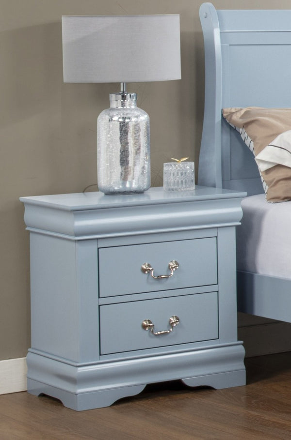 English Elm 1Pc Blue Louis Philip Wooden Nightstand Two Drawer Soft Close Bedroom Storage B011P567113