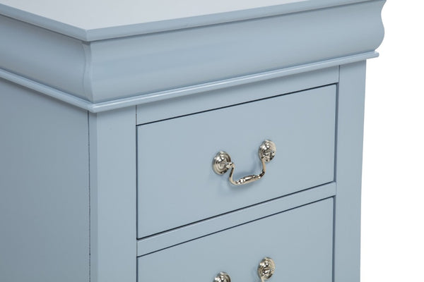 English Elm 1Pc Blue Louis Philip Wooden Nightstand Two Drawer Soft Close Bedroom Storage B011P567113