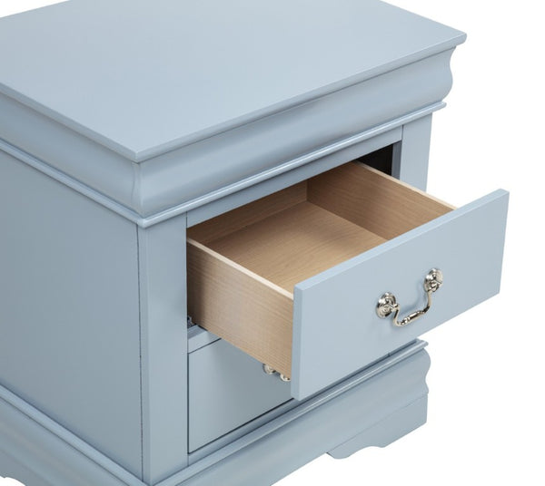English Elm 1Pc Blue Louis Philip Wooden Nightstand Two Drawer Soft Close Bedroom Storage B011P567113