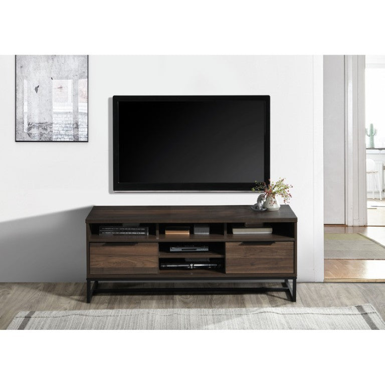 English Elm 47 Inch Dark Walnut Media Console with Five Shelves Two Drawers for Living Room B011P567951